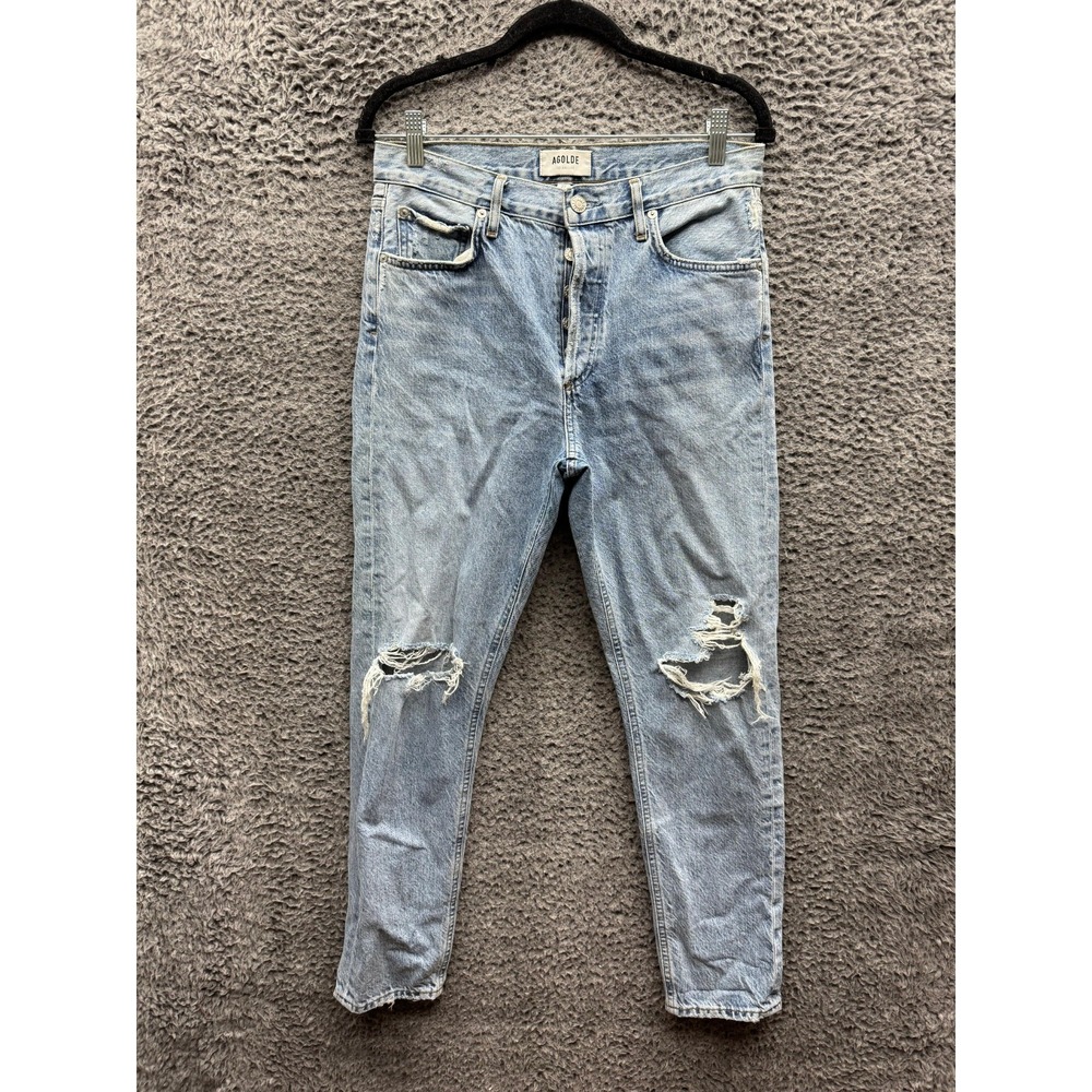 Agolde Jaime High Rise Distressed Denim Button Fly Jeans Light Wash Womens 27
